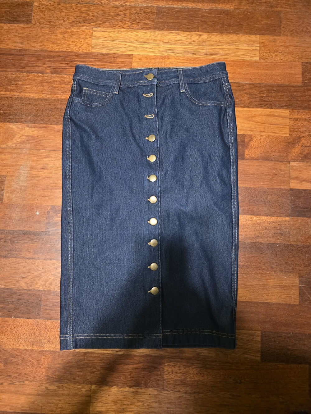 Forever 21 Dark Blue Button-Front Denim Pencil Skirt